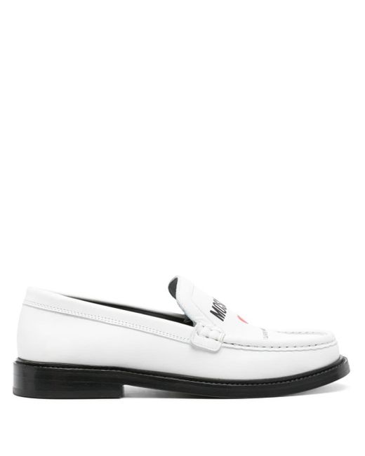 Moschino White Logo-print Leather Loafers
