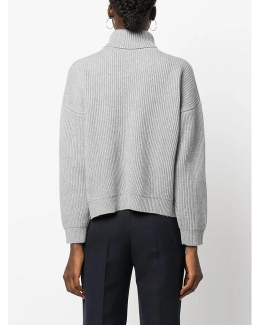 Peserico Gray Roll-Neck Silk-Wool Blend Jumper