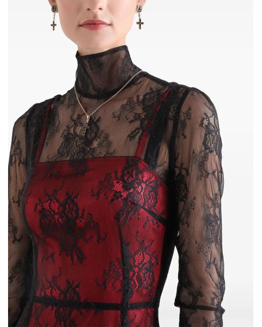 Dolce & Gabbana Red Midi Chantilly Lace Dress