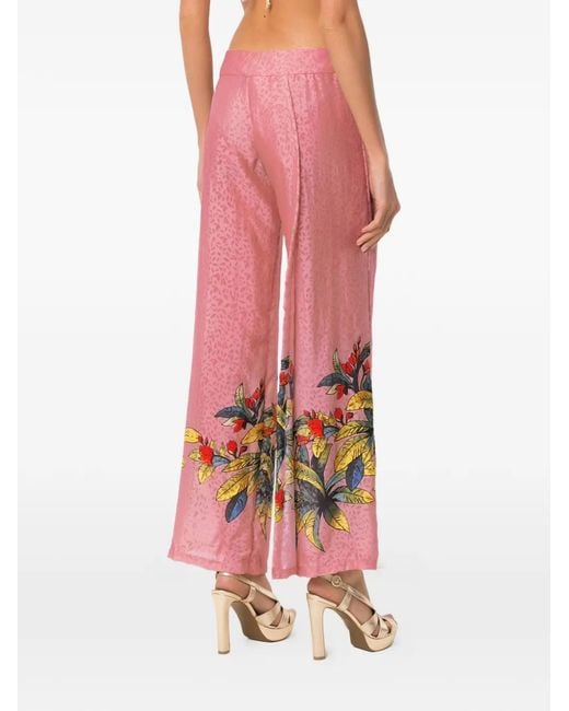 Amir Slama Pink Floral-Print Silk Palazzo Pants