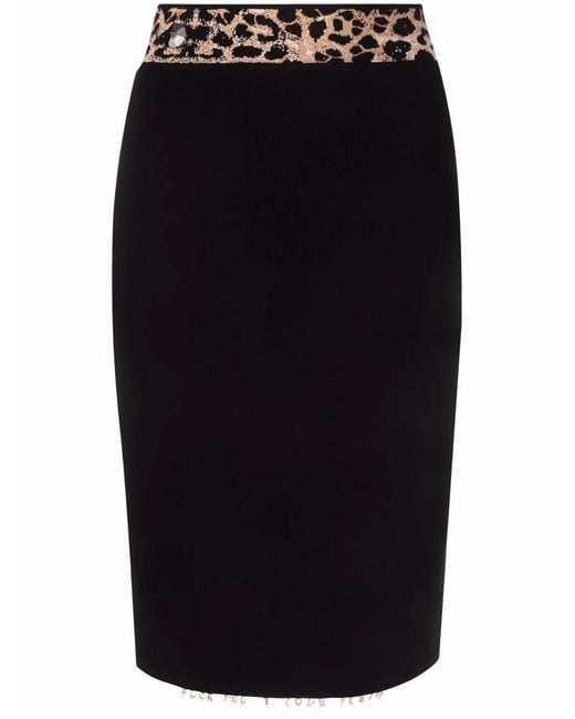 Philipp Plein Black Leopard Print Waistband Skirt