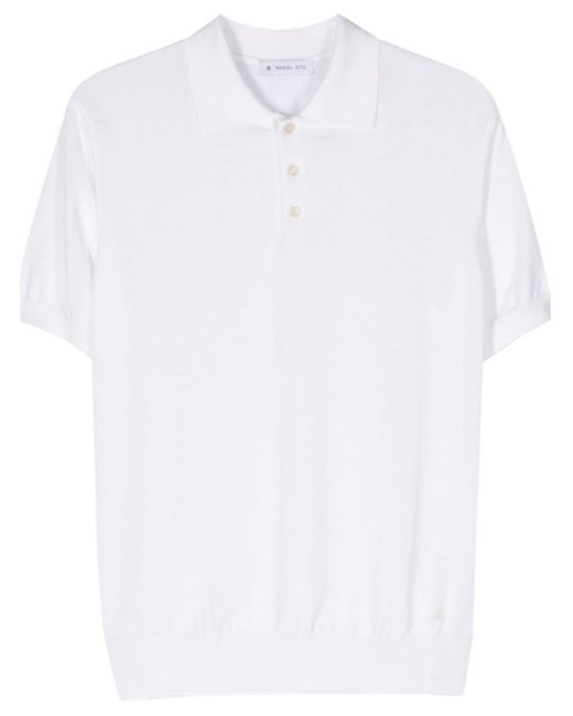 Manuel Ritz White Logo-embroidered Fine-knit Polo Shirt for men