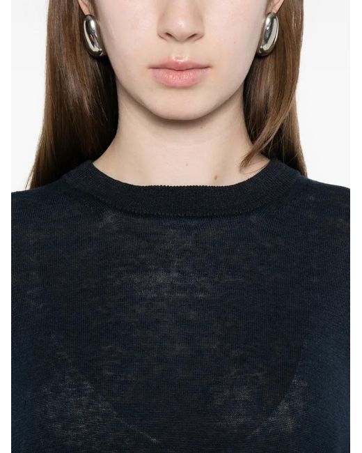 Max Mara Blue Linen Crewneck Sweater