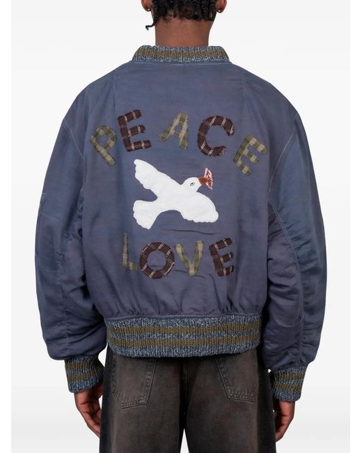 STORY mfg. Blue Embroidered Reversible Bomber Jacket for men