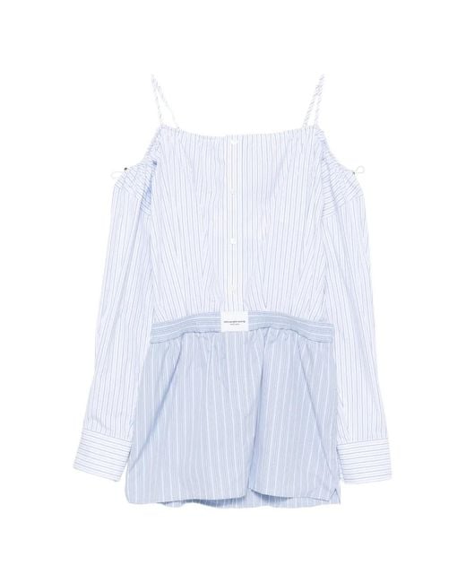 Alexander Wang White Striped Off-Shoulder Mini Dress