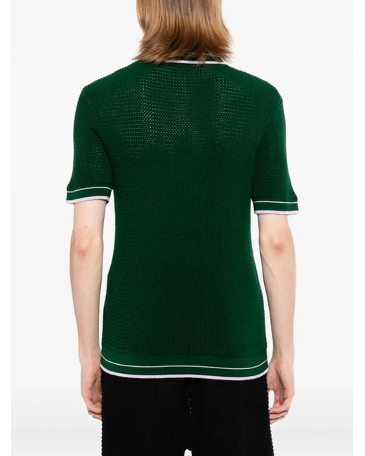 Casablanca Green Mock Mini Crochet Polo for men