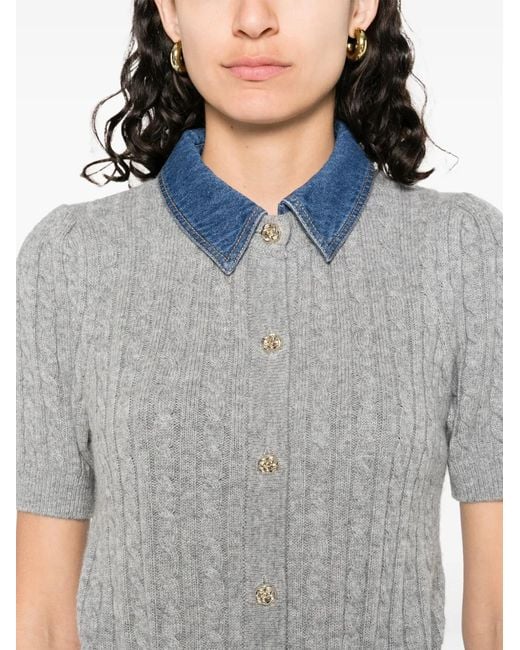 Sandro Wollen Vest Met Denim Kraag in het Gray