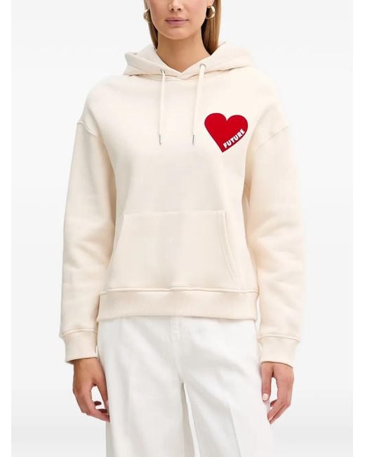 From Future White Heart-Print Drawstring Hoodie