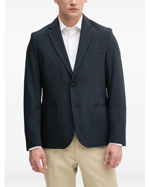 Sisley Blue Notched-Lapels Single-Breasted Suit Jacket for men