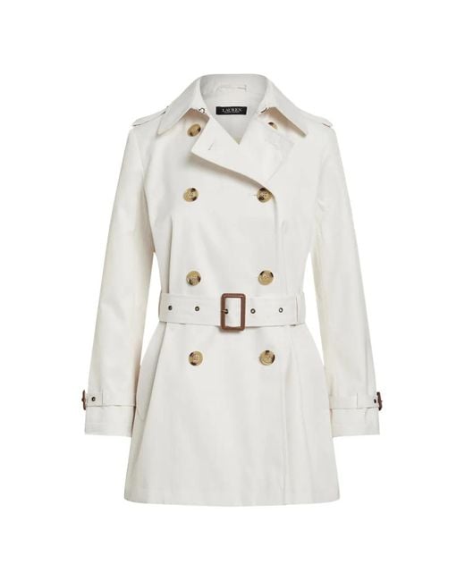 Ralph Lauren White Double-Breasted Belted Trench Coat