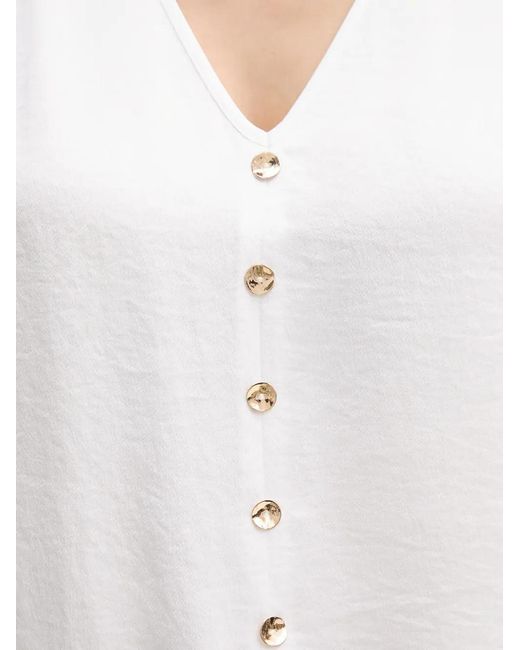 Joseph Ribkoff White Button V-Neck Top