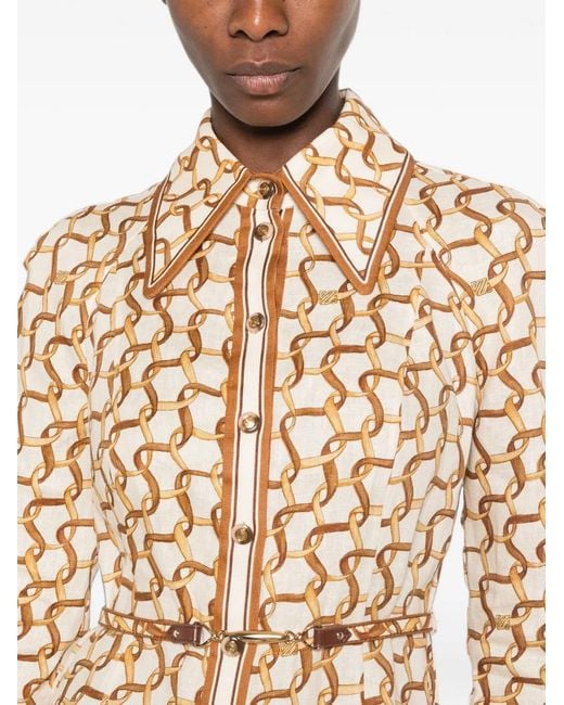 Zimmermann White Belted Chain-Print Mini Dress