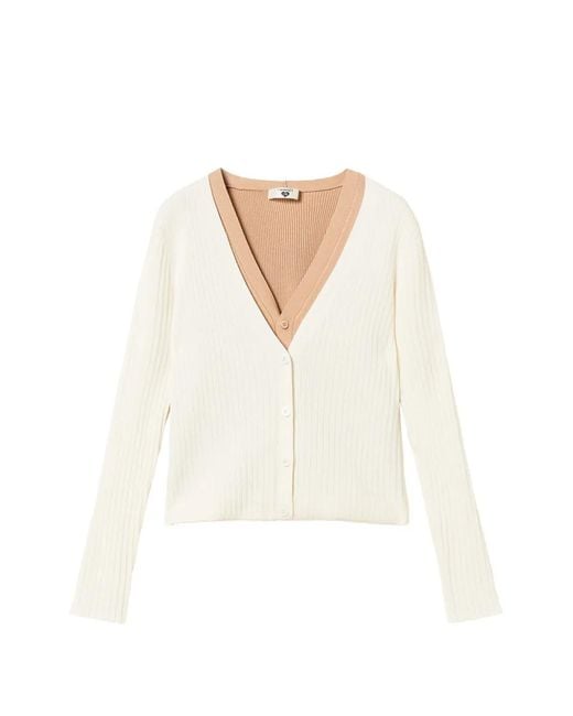 Twinset White Ribbed Trompe L'Oeil Cardigan