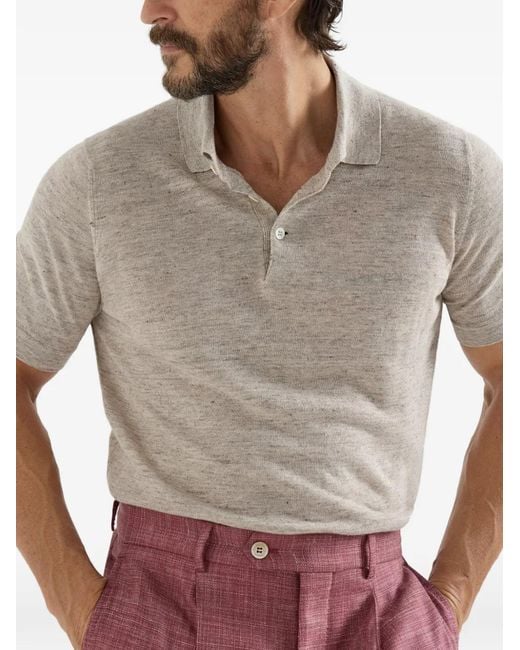 Brunello Cucinelli Gray Linen And Cotton Blend Polo Shirt for men