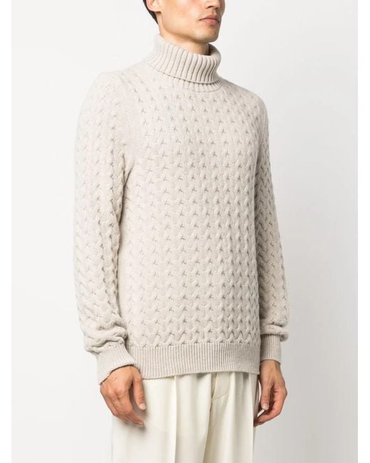 Fedeli White Roll-Neck Cable-Knit Jumper for men