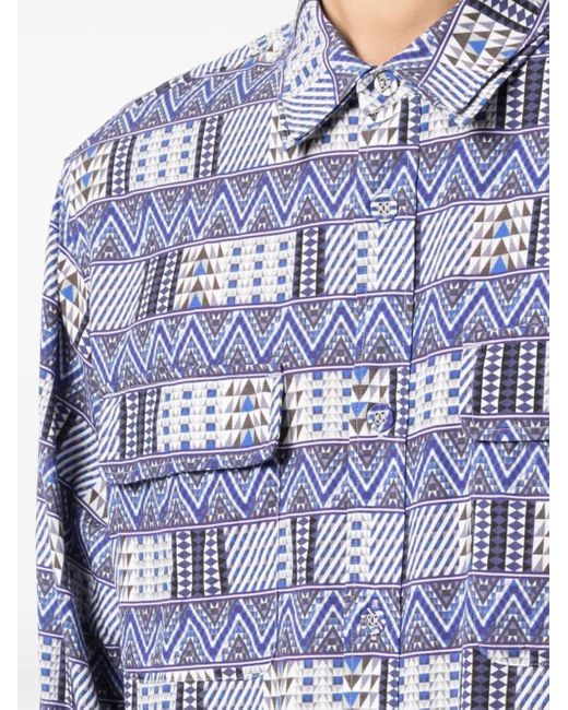 White Mountaineering Blue Patterned Shirt for men