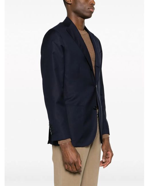 Barba Napoli Blue Notcheded-Lapel Virgin Wool Blazer for men