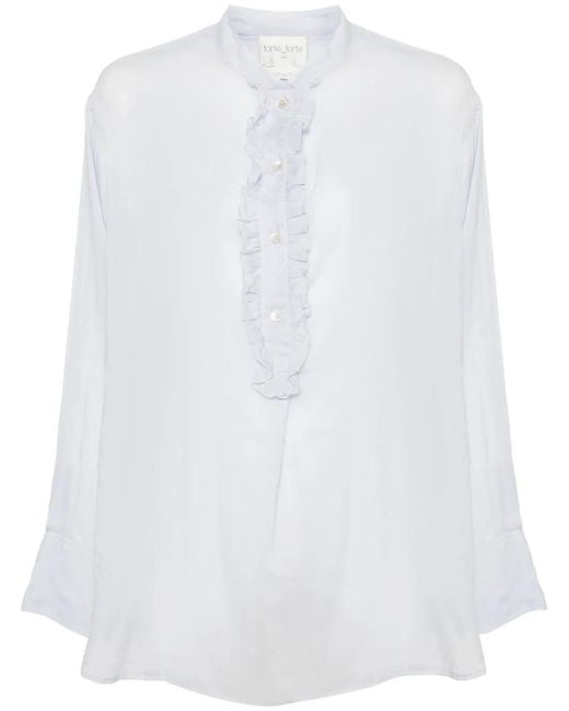 Forte_forte White Granddad–Collar Shirt With Ruffles