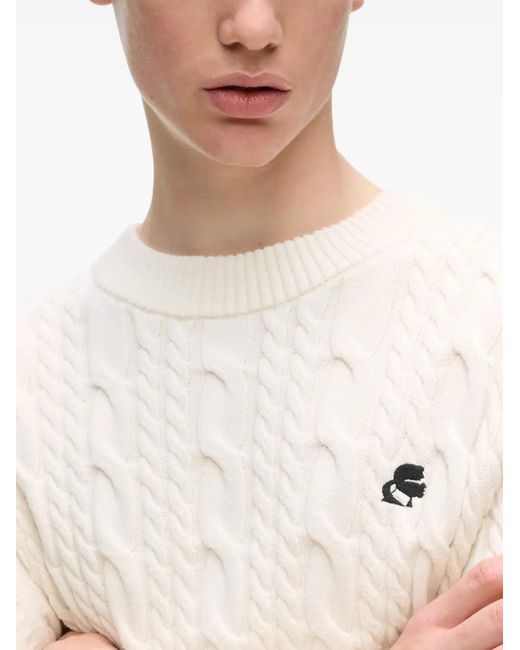 Karl Lagerfeld White Kameo Cable-Knit Sweater for men