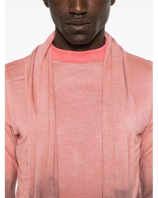 Charlie Constantinou Pink Built-In-Scarf Long-Sleeve T-Shirt for men