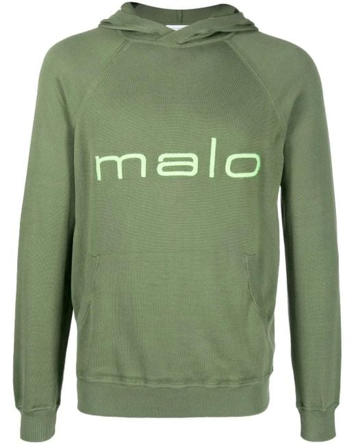 Malo Green Logo-Print Hooded Sweatshirt for men