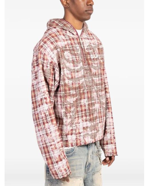 GUAPI Pink Plaid Skeleton Stud Hoodie for men