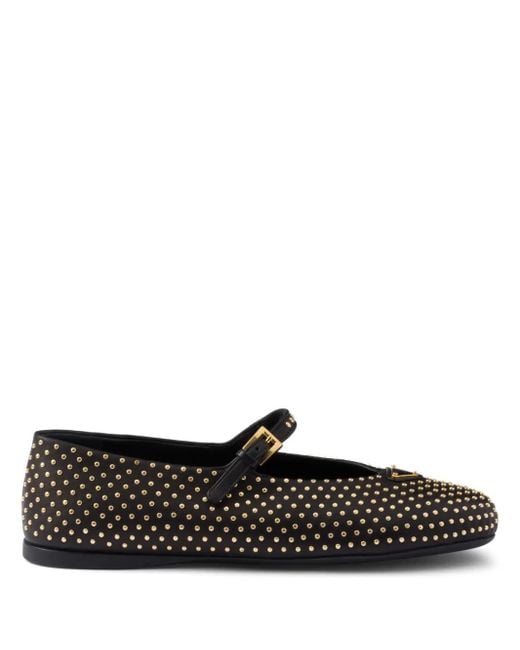 Prada Black Stud-Embellished Ballet Flats