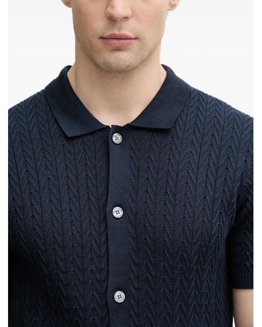 Joop! Blue Tristao Chevron-Knit Short-Sleeve Shirt for men