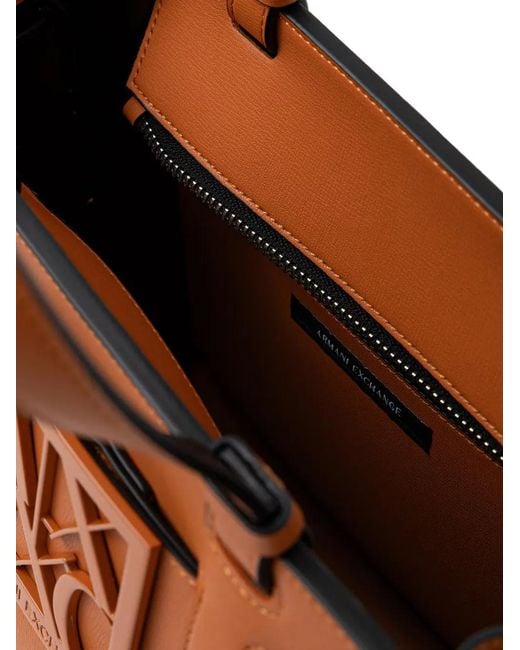 ARMANI EXCHANGE Brown Logo-Plaque Tote Bag