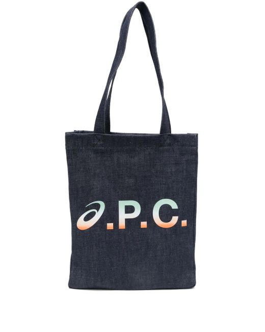 A.P.C. Blue Logo-Print Tote Bag for men