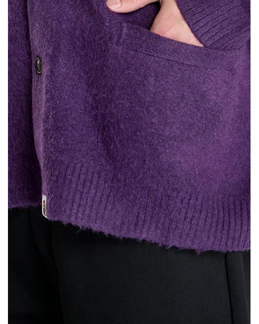 メンズ A Bathing Ape One Point Hairly Yarn カーディガン Purple
