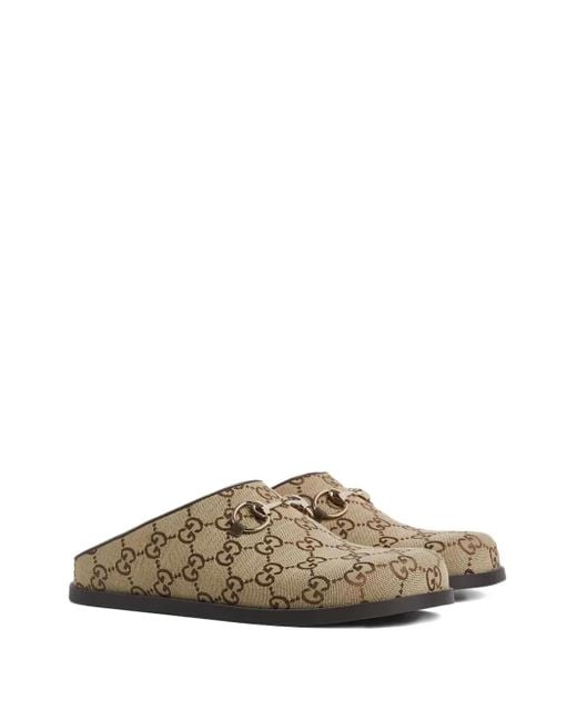 Gucci Brown Gg Monogram Horsebit Flat Mules