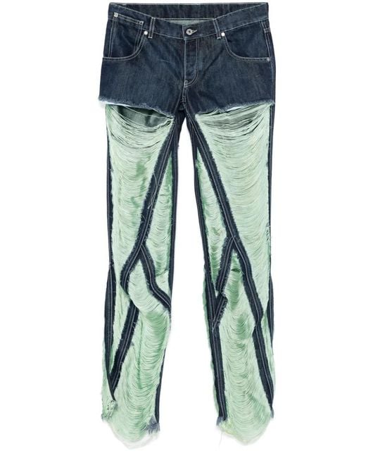 Off-White c/o Virgil Abloh Blue Distressed Button-Fly Straight Jeans