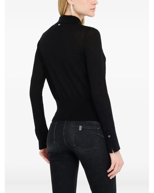 Liu Jo Black Gerippter Pullover mit Poloshirtkragen
