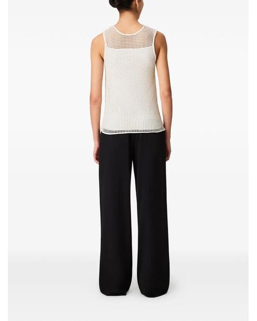 Another Tomorrow White Beaded Mesh-Knit Top