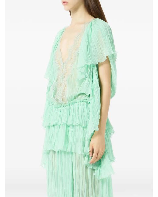 Blumarine Green Ruffled Pleated Dress