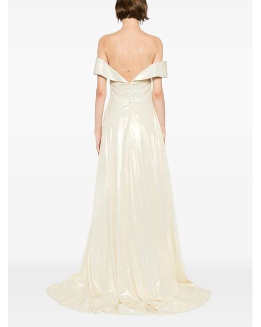 Saiid Kobeisy Natural Lamé Off-Shoulder Dress