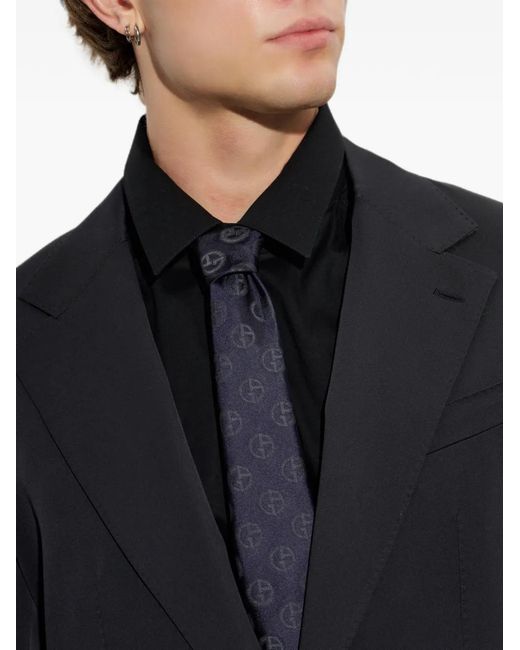 Giorgio Armani Blue Logo-Jacquard Silk Tie for men