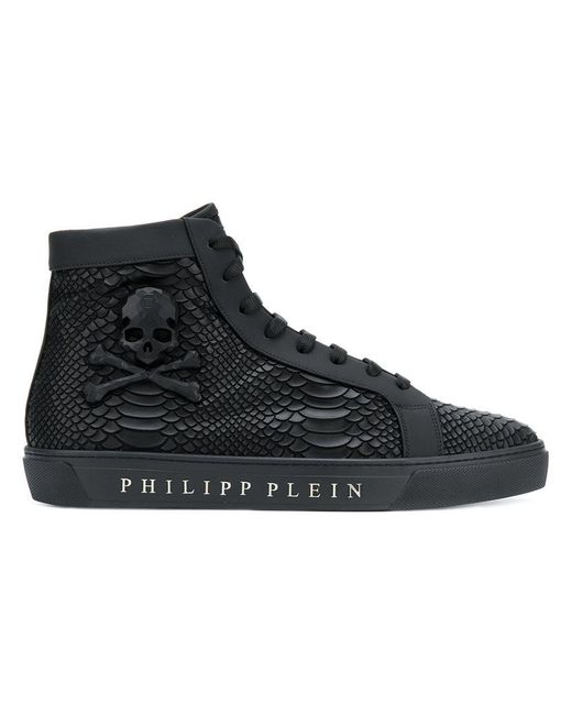 Philipp Plein Black Snake Effect High Top Sneakers for men