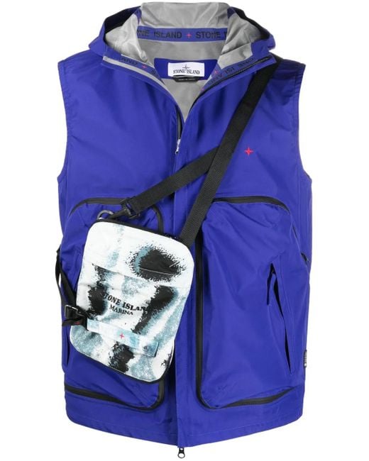 Stone Island Blue Logo-Embroidered Hooded Gilet for men