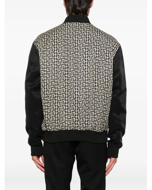 Balmain Black Geometric-Pattern Bomber Jacket for men