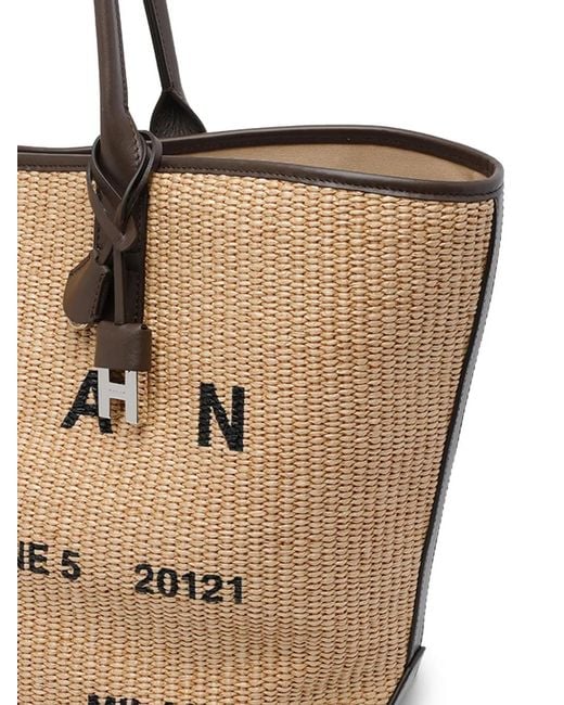 Hogan Natural Medium Address Frontal-Logo Raffia Tote Bag