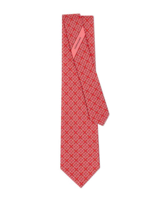 Ferragamo Red Gancini-print Checked Silk Tie for men