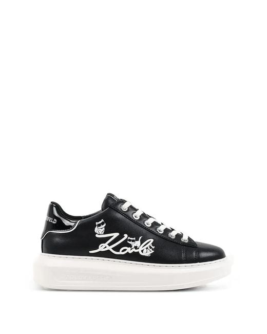 Karl Lagerfeld White Logo-Embroidered Platform Sneakers