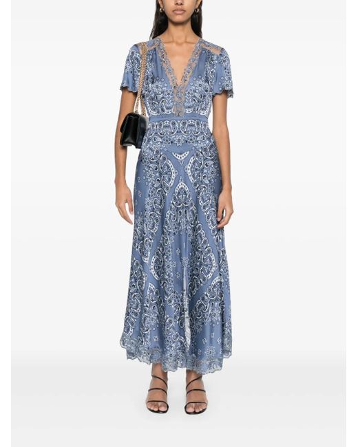Maje Floral-Print Midi Dress in Blue | Lyst Maje Floral-Print Midi Dress in Blue | Lyst