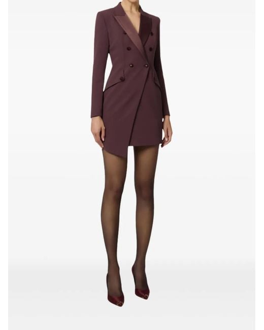 Elisabetta Franchi Purple Double-Breasted Satin-Lapel Mini Dress