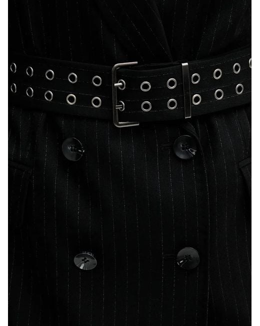 Sisley Black Pinstripe Belted V-Neck Jacket