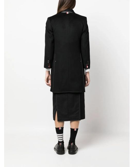 Thom Browne Black Long Grosgrain Ribbon-Trim Coat