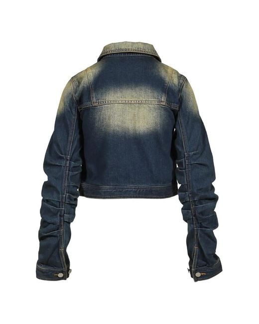 VIVAMUS Blue Bleached Ruched-Sleeve Denim Jacket