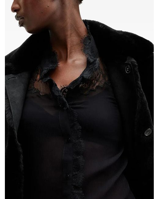 AllSaints Black Serra Buttoned Leather Coat